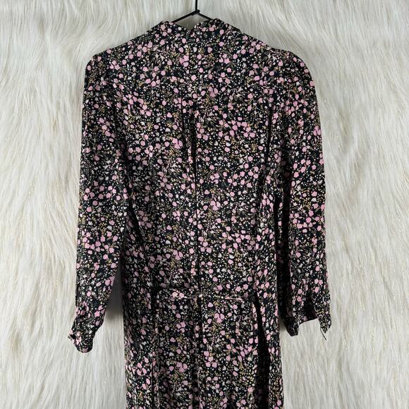 J. Crew Tie-Waist Midi Shirt Dress Fall Garden Floral Long Sleeve Casual Size 4 - Picture 8 of 14